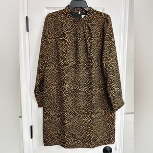 J. Crew Black Dress with Tan Dot Print — Long Sleeve